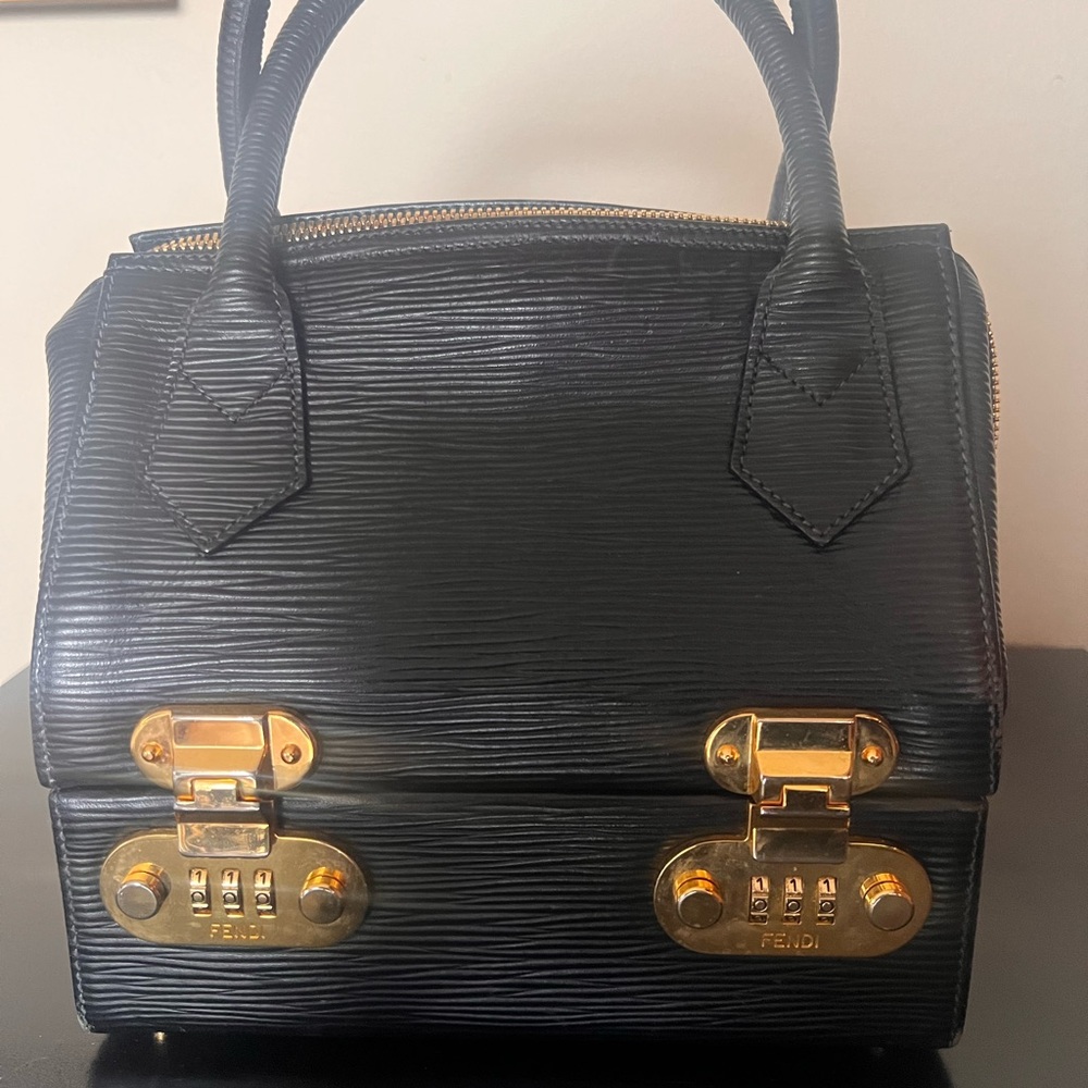 Fendi Textured Black Satchel with Gold Hardware